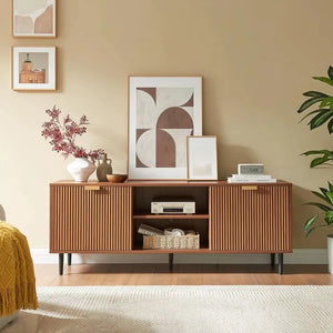 Modern TV Stand, Fluted TV Consoles for Living Room 65+ Inch TV, Entertainment Stand with Storage & Sliding Doors, Media