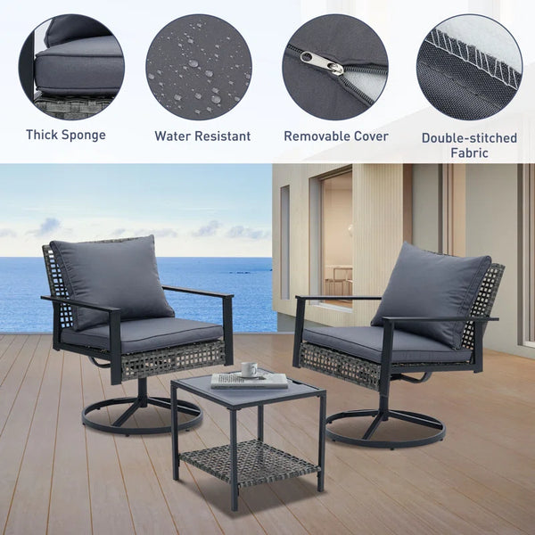 4 Piece Outdoor Furniture Swivel Chair Sets with Cushions