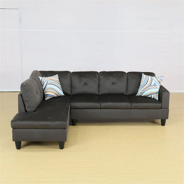 Modern Microfiber L Shaped Couches and Sofas Model, 4 Seat Sectional Sofa Living Room Furniture Sets for Home, Espresso(No Ottomans)