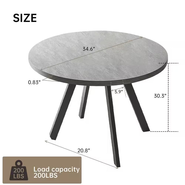 Modern Gray MDF 35.4 In. Black Metal Legs Dining Table (Seats 4)