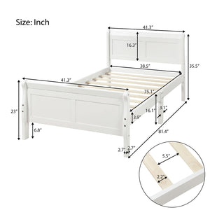 Wood Platform Bed Twin Bed Frame with Headboard/Footboard/Wood Slat Support, White