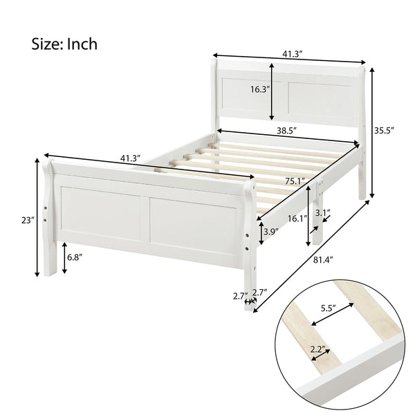 Wood Platform Bed Twin Bed Frame with Headboard/Footboard/Wood Slat Support, White