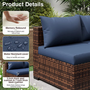 Patio Furniture Set, Outdoor Patio Furniturewicker Sectional Furniture Set, 7 Pieces Outdoor Sectional Sofa with Fire Pit Table, Outdoor Patio Furniture Set for Outdoor Furniture (Navy Blue)