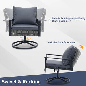 4 Piece Outdoor Furniture Swivel Chair Sets with Cushions