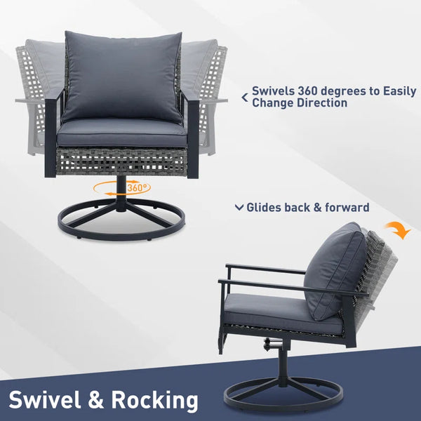 4 Piece Outdoor Furniture Swivel Chair Sets with Cushions