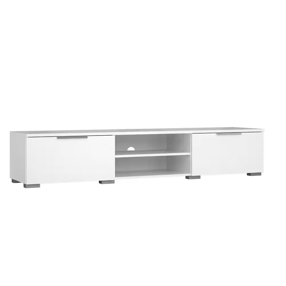 Match 68 In. White High Gloss Engineered Wood TV Stand Fits Tvs up to 45 In. with Adjustable Shelves
