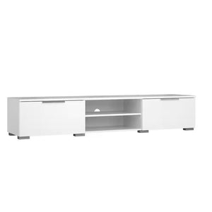 Match 68 In. White High Gloss Engineered Wood TV Stand Fits Tvs up to 45 In. with Adjustable Shelves