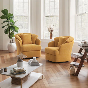 Rowena Metal Ring Barrel Chairs Mid Century Modern Fabric Accent Chairs, Swivel Barrel Chairs with Soft Padded Armrest, Oversized Swivel Chairs