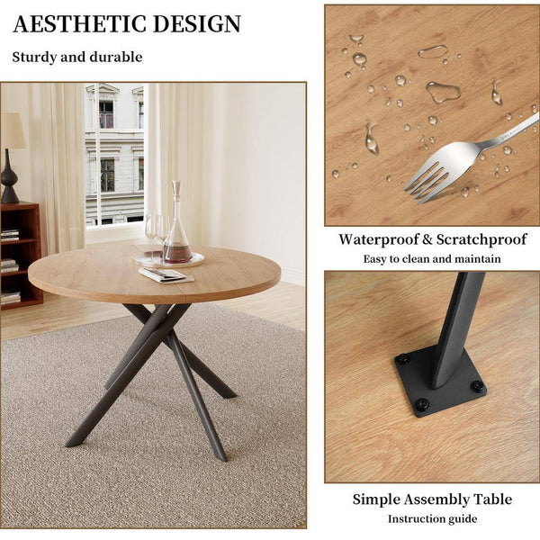 5-Piece White Chairs and round Dining Table, Dining Table Set with 4 PU Chairs