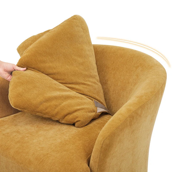 Rowena Metal Ring Barrel Chairs Mid Century Modern Fabric Accent Chairs, Swivel Barrel Chairs with Soft Padded Armrest, Oversized Swivel Chairs