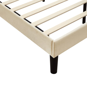 Upholstered Bed Frame Full Queen Platform with Headboard Footboard Wooden Slat