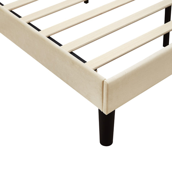 Upholstered Bed Frame Full Queen Platform with Headboard Footboard Wooden Slat