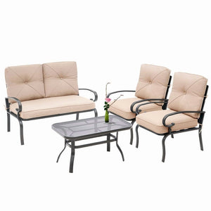 SUNCROWN 4Pcs Outdoor Furniture Patio Conversation Sets Loveseat Brown