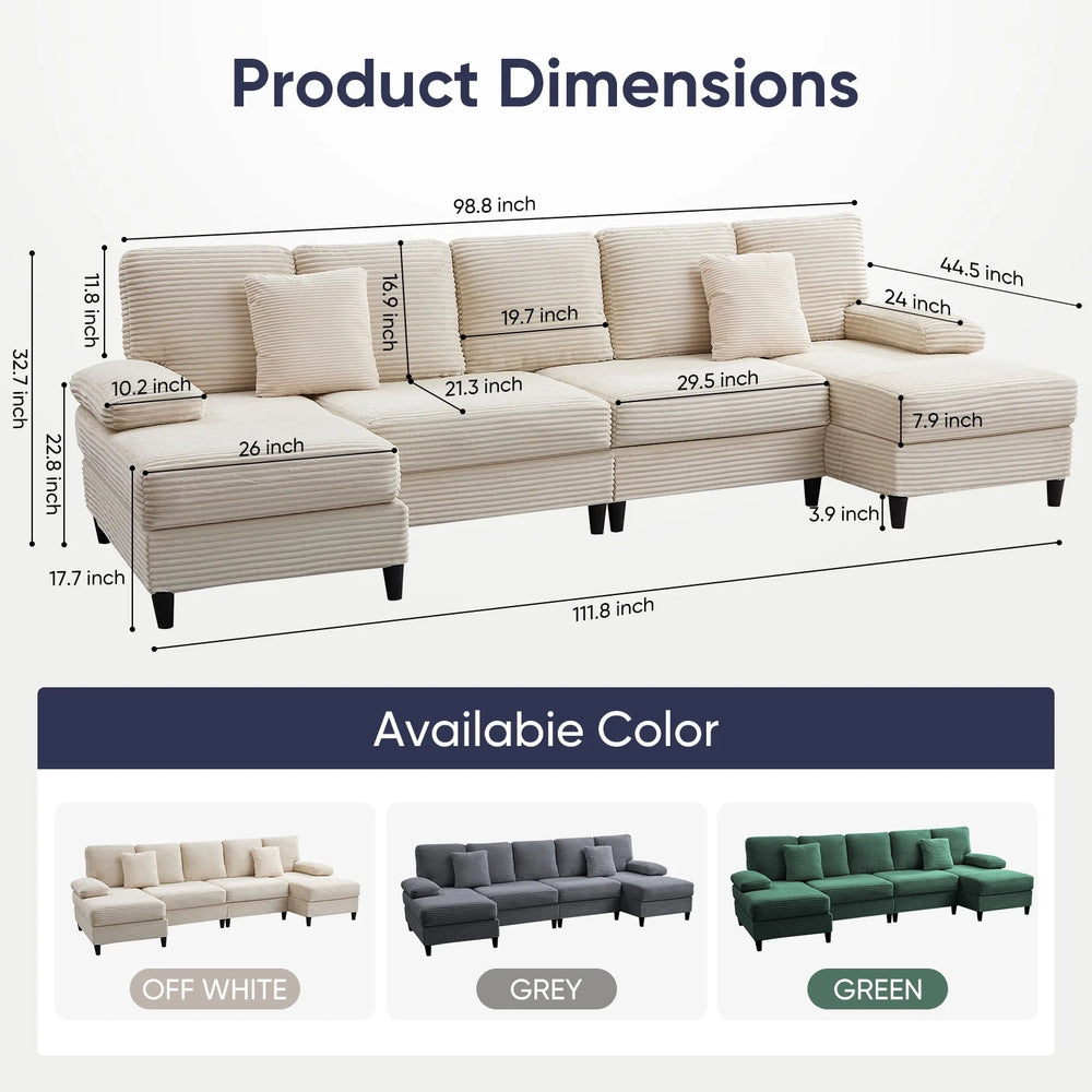U Shaped Sectional Sofa, Sofas and Couches with Double Chaise, Sectionals for Living Room - Beige