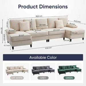 U Shaped Sectional Sofa, Sofas and Couches with Double Chaise, Sectionals for Living Room - Beige