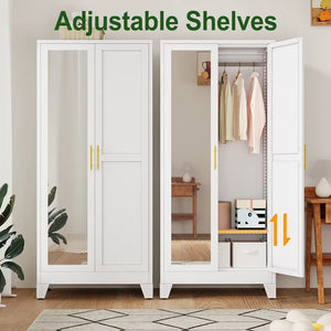 Metal Armoire Wardrobe W/2 Mirror Door, with Adjustable Shelves and Hanging Rod 71"' Wardrobe Cabinet, Wardrobes