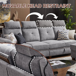 Convertible Sectional Sofa with Storage, 4 Seat L Shaped Couch with Chaise and Cup Holder, Modern Microfiber Fabric Sofas Couches for Living Room, Lightgrey