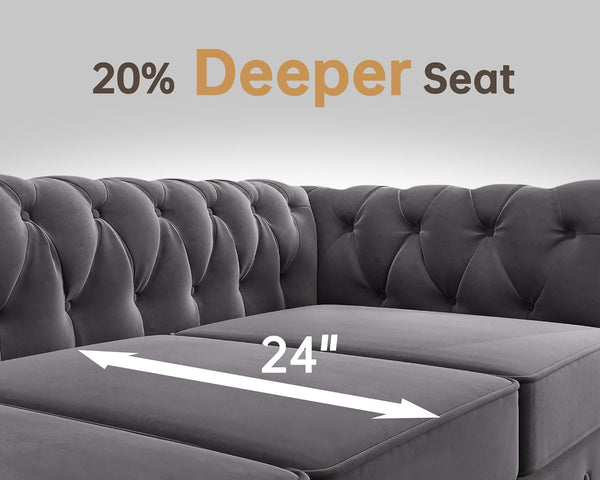 2 Piece Classic Chesterfield 3-Seater Set, Tufted Chair & Loveseat Furniture Solid Wood Legs Thick Cushion, Pet-Friendly Couch Set for Living Room Bedroom Apartment, Velvet Grey