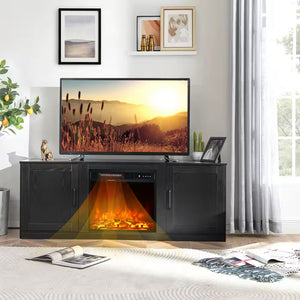 58 In. Freestanding Wood Electric Fireplace TV Stand Entertainment Console with 18'' Electric Fireplace in Black