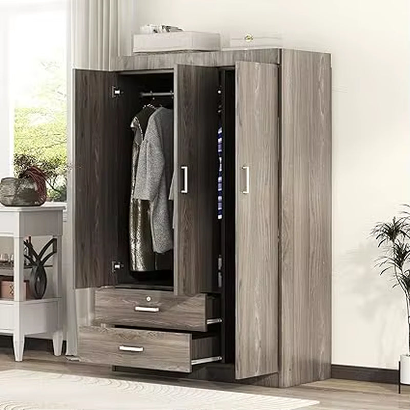 Modern 3-Door Wardrobe with 2 Drawers, Shelves and Hanging Rail, Freestanding Armoire Wardrobe Closet, Clothes Storage Cabinet