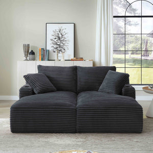 Double Chaise Lounge Chair Indoor, Oversized Sectional Corduroy Upholstered Boneless Sofa Bed, Deep Seat Sleeper Loveseat Reading Chairs, Cloud Sofas Couches, No Assembly Required,Dark Gray