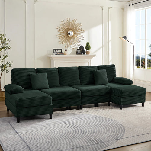 U Shaped Sectional Sofa, Sofas and Couches with Double Chaise, Sectionals for Living Room - Green