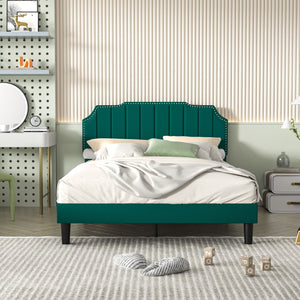 Upholstered Bed Frame Full Queen Platform with Headboard Footboard Wooden Slat