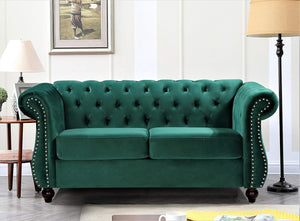 Feinstein Modern Velvet Chesterfield Couches for Living Room with Nailheads, Diamond Tufting & Durable Metal Frame, Chair, Loveseat & Sofa, Green