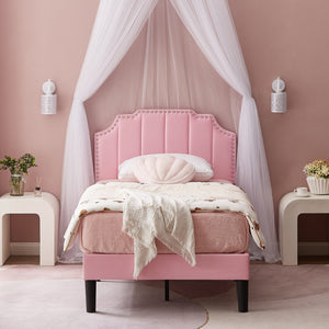 Upholstered Bed Frame Full Queen Platform with Headboard Footboard Wooden Slat