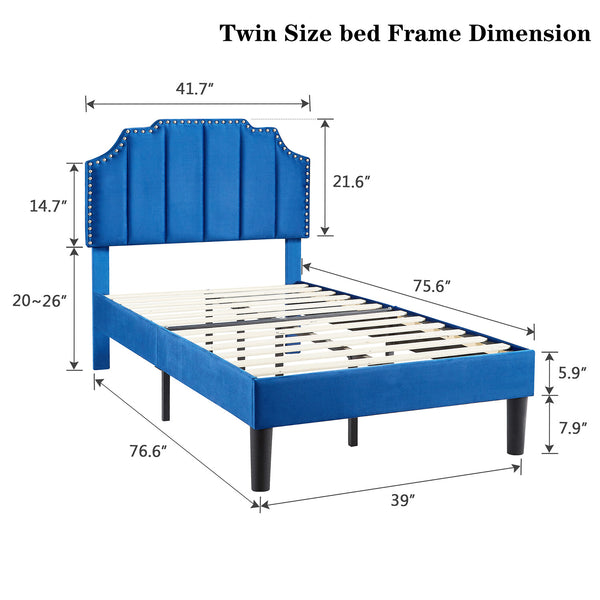Upholstered Bed Frame Full Queen Platform with Headboard Footboard Wooden Slat
