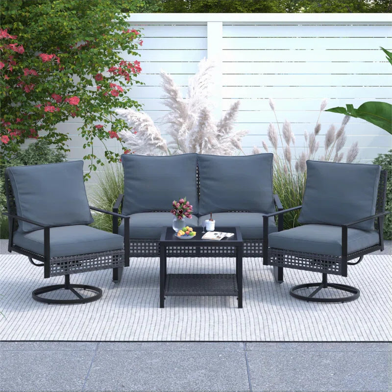 4 Piece Outdoor Furniture Swivel Chair Sets with Cushions