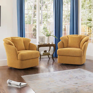 Rowena Metal Ring Barrel Chairs Mid Century Modern Fabric Accent Chairs, Swivel Barrel Chairs with Soft Padded Armrest, Oversized Swivel Chairs