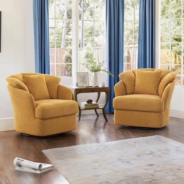 Rowena Metal Ring Barrel Chairs Mid Century Modern Fabric Accent Chairs, Swivel Barrel Chairs with Soft Padded Armrest, Oversized Swivel Chairs