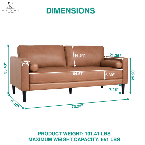 Genuine Mid-Century Leather Sofa Tan