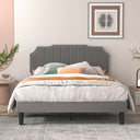 Upholstered Bed Frame Full Queen Platform with Headboard Footboard Wooden Slat