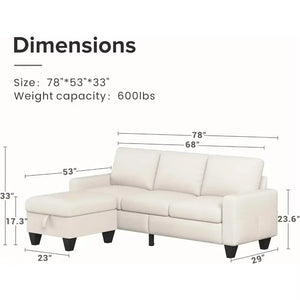 Convertible Sectional Sofa Couch, Modern Linen Fabric Couches for Living, 3 Seat L-Shaped Couch with Storage Ottoman