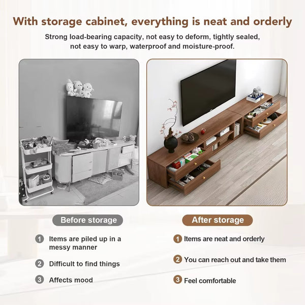 Modular TV Stand, Wood Entertainment Center with Storage, Customizable TV Console- Open Shelf, Cabinet, Drawers,