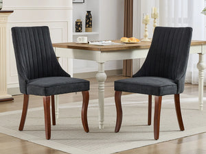 Black Mid Century Dining Chairs Set of 4, Modern Kitchen & Dining Room Chairs Set of 4, Linen Upholstered Kitchen Chairs for Dining Table, Sillas De Comedor, Wood Legs (Black, 4 Pcs)