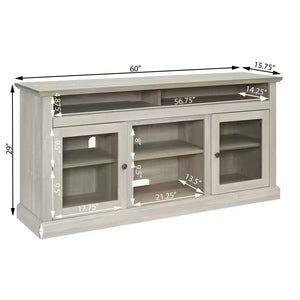 60 In. W TV Stand Entertainment Console for TV up to 65 In. W/ 18 In. Wall Mount Electric Fireplace Insert in Stone Gray