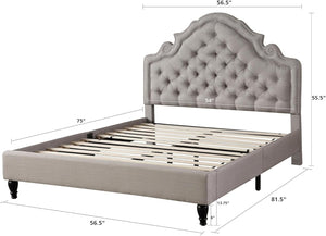 Premiere Classics 51" Tall Platform Bed with Cloth Headboard and Slats - Full (Light Grey Silver)