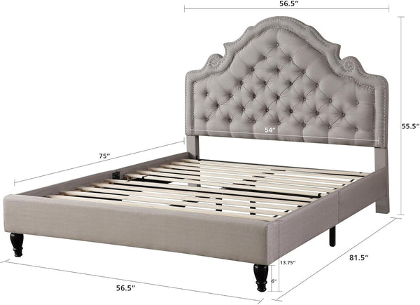 Premiere Classics 51" Tall Platform Bed with Cloth Headboard and Slats - Full (Light Grey Silver)