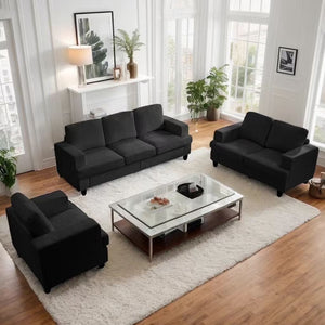 3 Piece Living Room Furniture Sets, Sofa and Loveseat Set with Armchair, Chenille Sectional Couches and Sofas Sets for Apartment/Small Spaces, Dark Gray