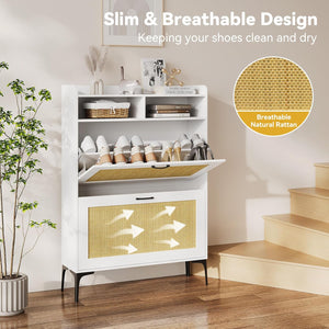 Rattan Shoe Cabinet Storage for Entryway, Freestanding Shoe Storage Cabinet With