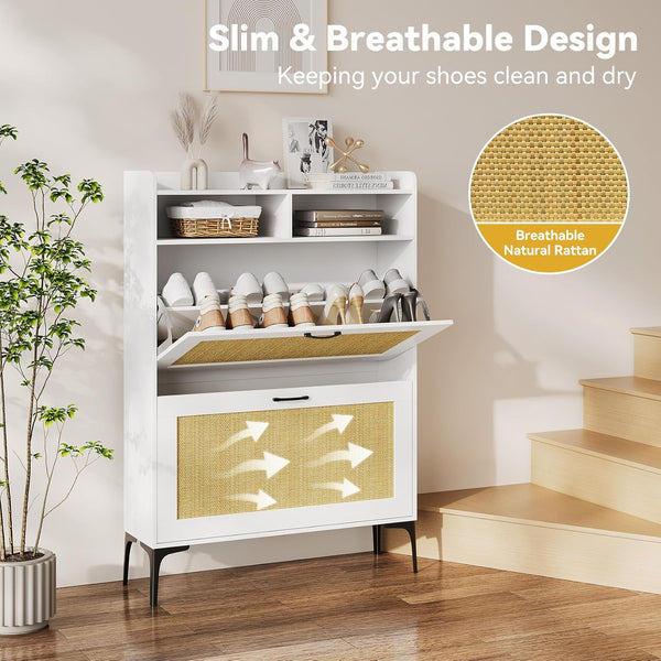 Rattan Shoe Cabinet Storage for Entryway, Freestanding Shoe Storage Cabinet With