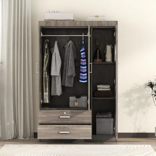 Modern 3-Door Wardrobe with 2 Drawers, Shelves and Hanging Rail, Freestanding Armoire Wardrobe Closet, Clothes Storage Cabinet