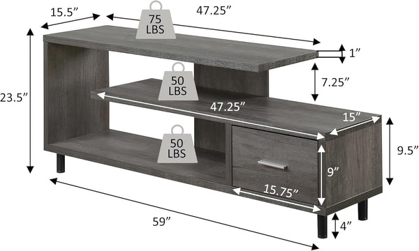 Seal II TV Stand 23.75" - 3-Tier Entertainment Center for Tvs up to 65 Inches, Modern 1 Drawer TV Mount with Shelves for Living Room, Weathered Gray