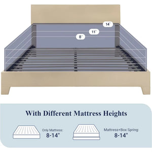 Bed Frame with Adjustable Headboard, Upholstered Platform Bed with Wood Slats, Heavy Duty Mattress Foundation, No Box Spring