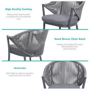 3-Piece Aluminum Outdoor Bistro Set Outdoor Furniture with Grey Cushion