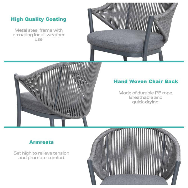 3-Piece Aluminum Outdoor Bistro Set Outdoor Furniture with Grey Cushion