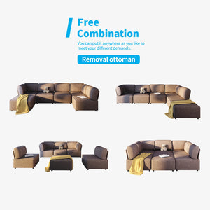 Sectional Couch/Futon Sofa Bed, Variable Modular Oversized Couch, U/L Shaped Couch and Queen Sleeper Sofa, Convertible Sofa Set for Living Room, Furniture for Living Room,Brown